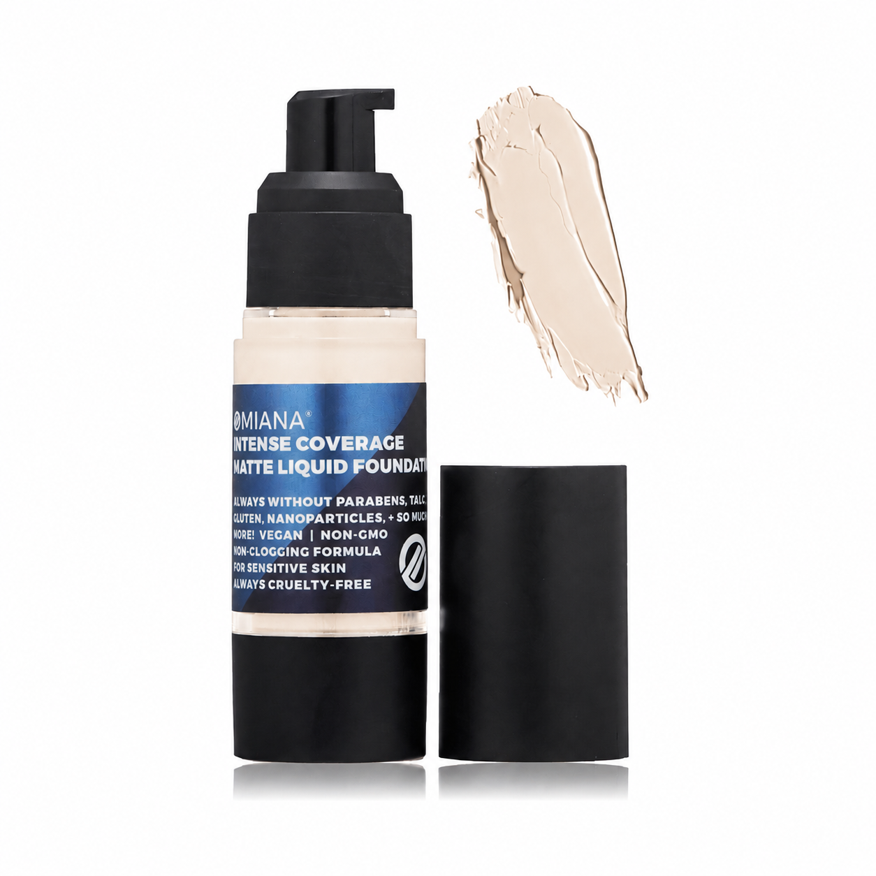 Omiana Intense Coverage Liquid Foundation in Alabaster, a fair neutral shade.