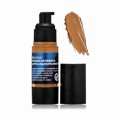 Omiana Intense Coverage Liquid Foundation in Maple, a medium-tan warm shade.