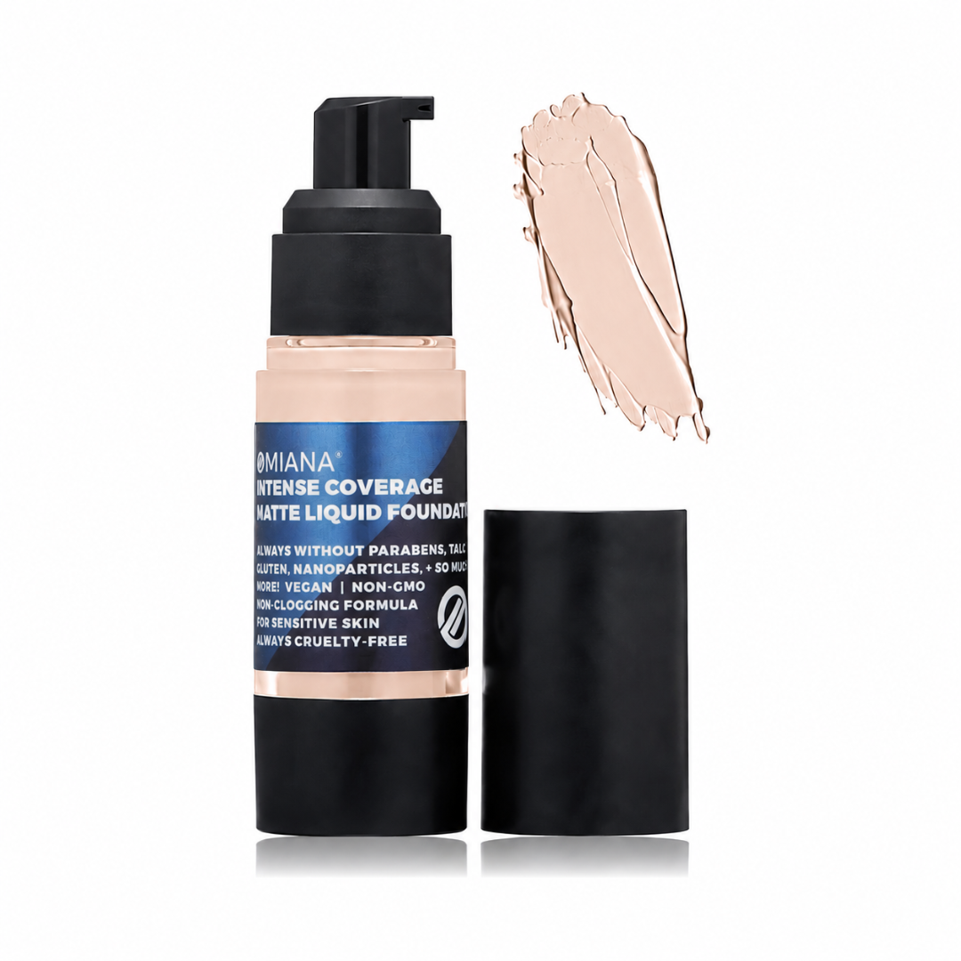 Omiana Intense Coverage Liquid Foundation in Shell, a fair-light pink-neutral shade.