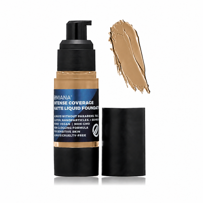 Omiana Intense Coverage Liquid Foundation in Sage, a light-medium olive-neutral shade.