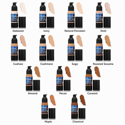 Omiana Intense Coverage Liquid Foundation in Alabaster, a fair neutral shade.